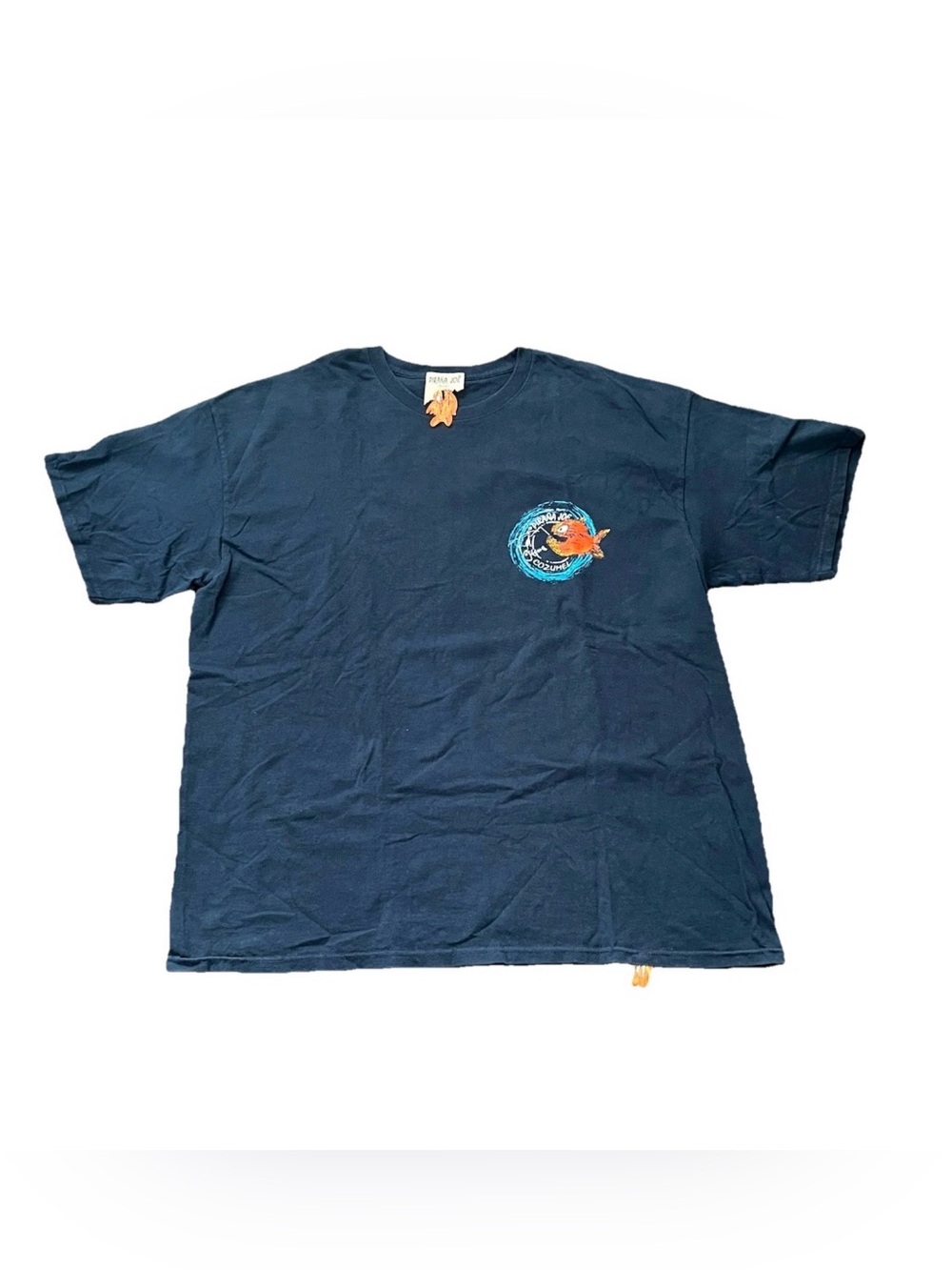 Pirana Joe Cozumel T-Shirt Mens Size XXL Navy Blue Orange Crew Graphic Tee Y2K